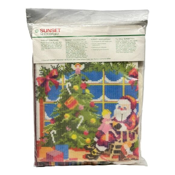 Sunset Needlepoint A Visit With Santa 12 x12  6074 1981 USA Sealed - Picture 2 of 6
